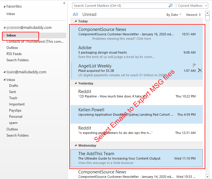 Select Emails from PST File